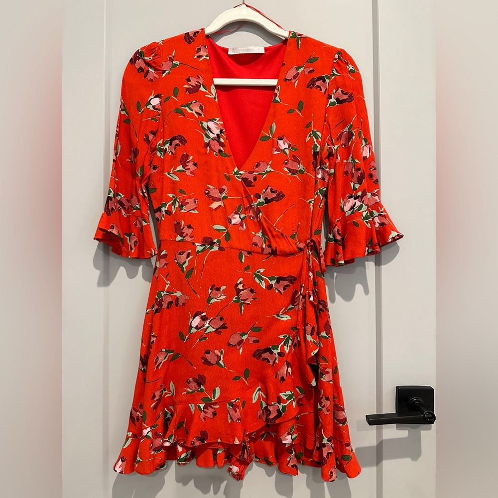 Zara Red Floral Ruffle Wrap Romper/Jumpsuit